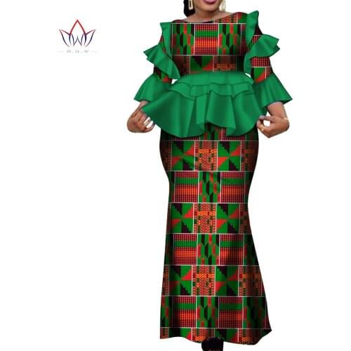 Africa Two Piece Set For Women Fashion Dashiki more Ruffle African Clothes Bazin Plus Size Lady Clothing for Party WY4142