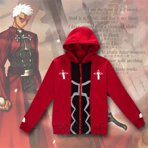Anime Fate Stay Night Cosplay Emiya Shirou Cosplay Costumes Hoodie Red Jacket Zipper Coat Winter Sportwear