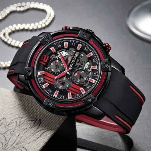 MEGIR Silicone Strap Quartz Watch Men Top Brand Luxury Watches Military Sport Waterproof Chronograph Watch Relogio Masculino