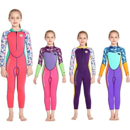 Girls Swimwears One Piece Wetsuit Children Quick Dry Kids Surf Diving Long Sleeves Sun Protection Sportswear Suit for Vacation