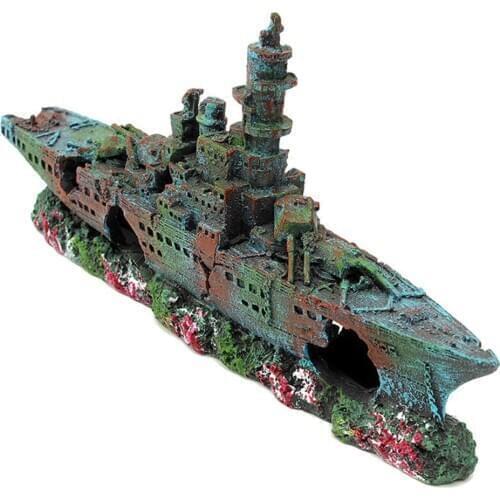 Artificial Resin Damaged Navy Boat Ship Wreck Fish Tank Ornament Cave Aquarium Decoration Landscape