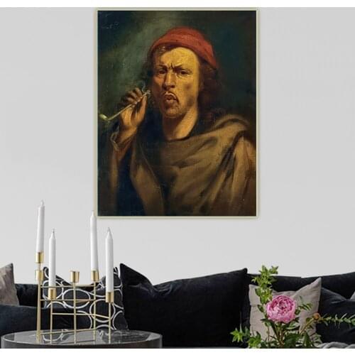 Jacob Jordaens《A man smoking》Canvas Oil Painting Artwork Aesthetic Picture Poster Wall Background Hanging Decor Home Decoration