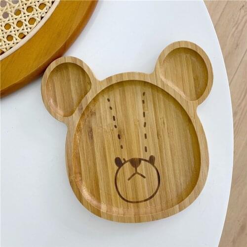 Korean Cute Cartoon Bear Bamboo Tableware Tray Wooden Food Plates Simple Dessert Breakfast Plate Tray Dim Sum Plate