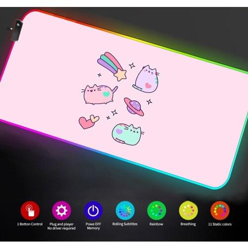 Pink setup rgb mouse pad pink cute kawaii pink rgb mousepad gaming setup accessories for pc Glowing keyboard rgb backlight mat