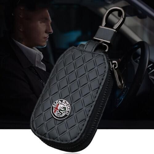 Leather Car Key Case For Alfa Romeo Keychain Car Logo For ALFA Giulietta Giulia Stelvio Remote Cover With Metal Logo