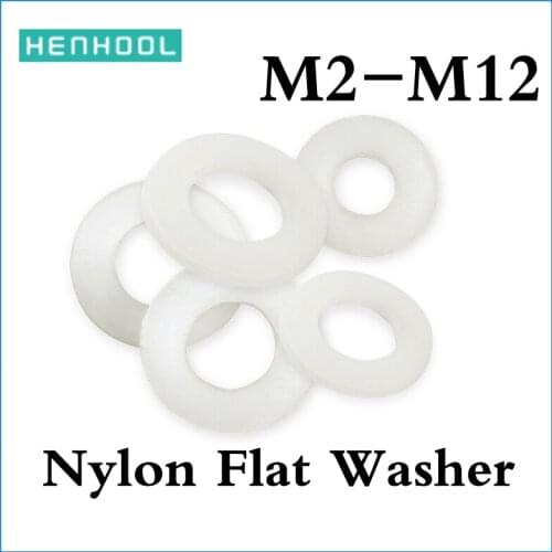 M2 M2.5 M3 M4 M5 M6 M8 M10 M12 White Plastic Nylon Flat Washer Plane Spacer Insulation Gasket Ring For Screw Bolt HENHOOL