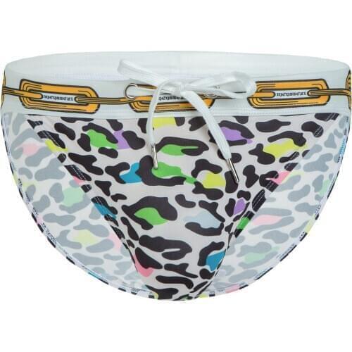 MENSSEXI 2021 Mens Swim Trunks Briefs Man Swimwear Low rise Sponge Pad Swim Surf Beach Shorts Nylon Swim Suit Geometric 8Styles