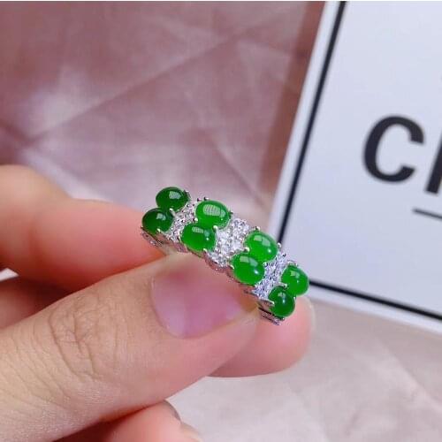 Fashion elegance Lovely double Row Natural green jasper Ring S925 Silver Natural Gemstone Ring girl Womens party gift Jewelry