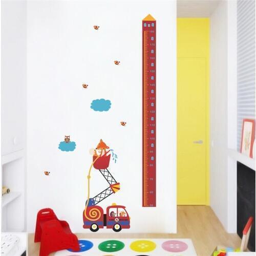 Cartoon fox owl and fire engine growth chart wall stickers for kids room home decor pvc height measure wall decals diy posters