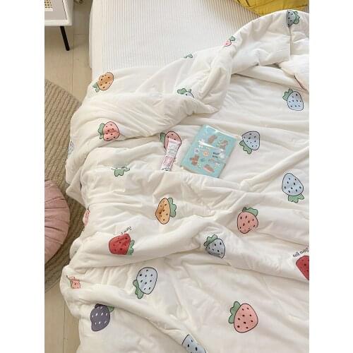 Soft Milk Silk Airable Cover Machine Washable Cartoon Summer Thin Duvet Single Double Cute Summer Quilt Summer Blanket