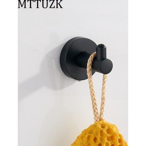 MTTUZK 304 stainless steel black towel hook wall mounted coat hanger square&round base robe hook bathroom accessories