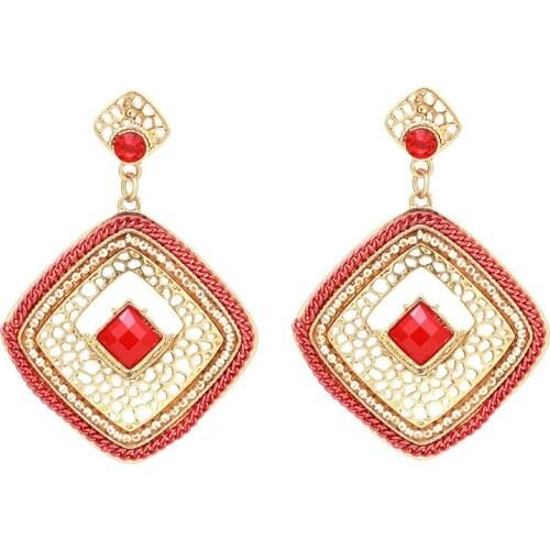 ORNAPEADIA New Fashion Geometric Square Earrings Hollow Retro Earrings High-end Alloy with Crystal Jewelry Earrings Wholesale