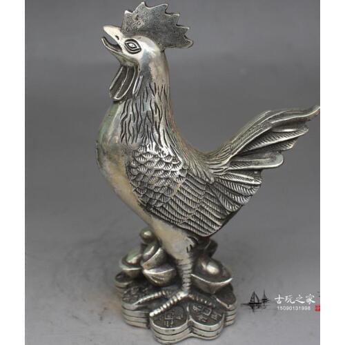Very rare Qing Dynasty silve rooster statue,Free shipping