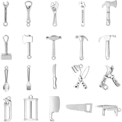 Wholesale Tools Charms For Jewelry Making Supplies DIY Earrings Anklets Wrench Hammer Charm Pendant Knife Fork Handmade Material