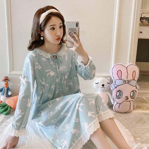 Casual long Sleeve Fashion plaid Print Comfy Nightgown Summer cotton Night dress For Ladies 2020 New spring Nightdress Women