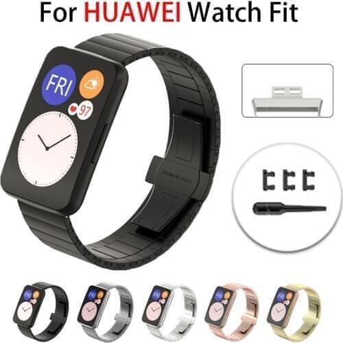 Watch Band for Huawei Watch Fit Stainless Steel Strap Metal Bracelet for Huwei Fit Watch Flexible Adjustable Buckle with Tools