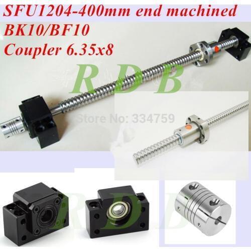 SFU1204 ball screw set : RM1204 L400mm with end machined +SFU1204 single ball nut + BK/BF10 end support + coupler for CNC parts