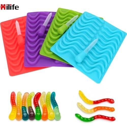 20 Cavity Chocolate Mold Silicone Gummy Snake Worms Sugar Candy Jelly Molds Ice Tube Tray Mold Cake Decorating Tools