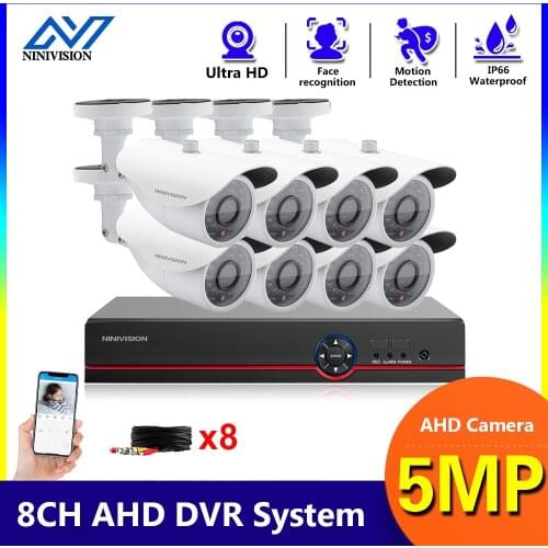 NINIVISION HD 5MP CCTV Camera Security System Kit AHD Cameras Outdoor IR Security Camera Video Surveillance System 8ch DVR Set