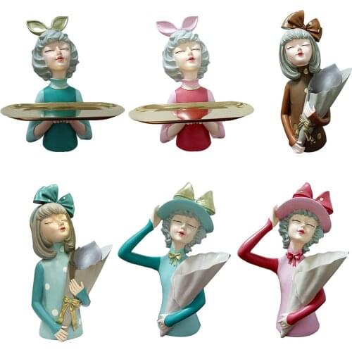 Resin Figurine Bouquet Girl Flower Vase Ornaments Sculpture Statue Modern Decoration Desktop Crafts Gift Home Office