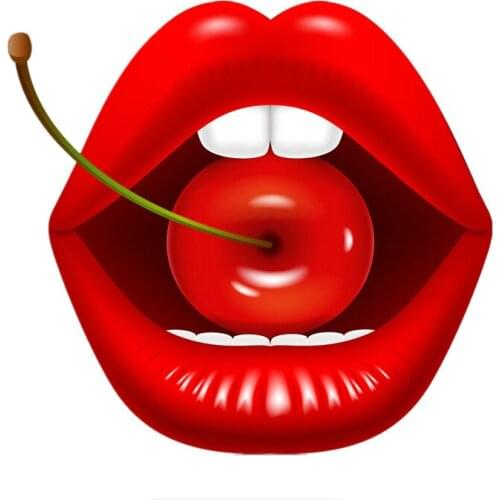 Reflective Sexy Red Lips with Cherries Car Sticker Decal Funny Bumper Window Cover Scratches Waterproof Accessories 16X14cm