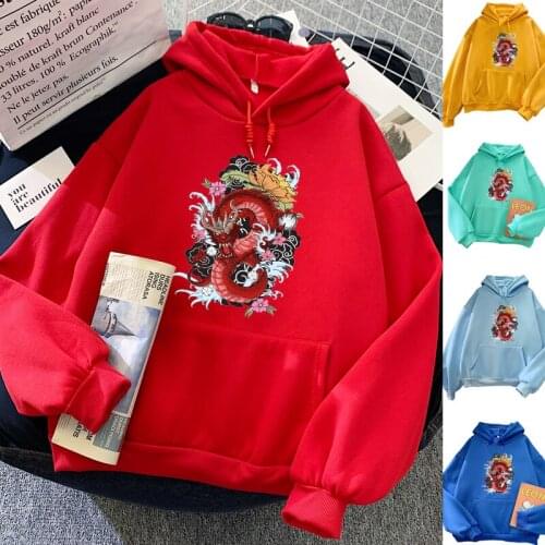 Oversized Sweatshirt Dragon Goth Aesthetic Harajuku Hooded Warm Sportswear Hiphop Pullover Hoodies Yellow Color Tracksuit Women