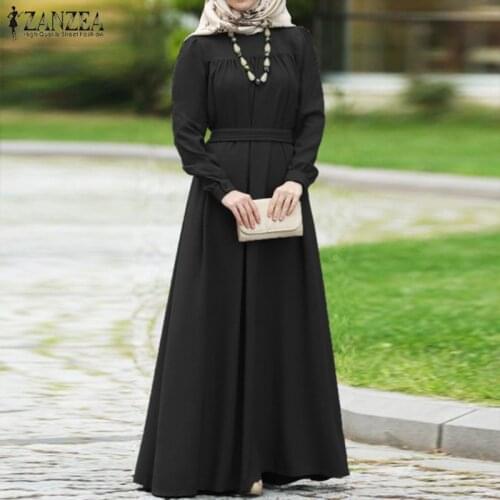 Loose Sundress Morocco Abaya Hijab Long Dress ZANZEA Women Spring Casual Long Sleeve Solid Maxi Long Vestido Kaftan Muslim Dress