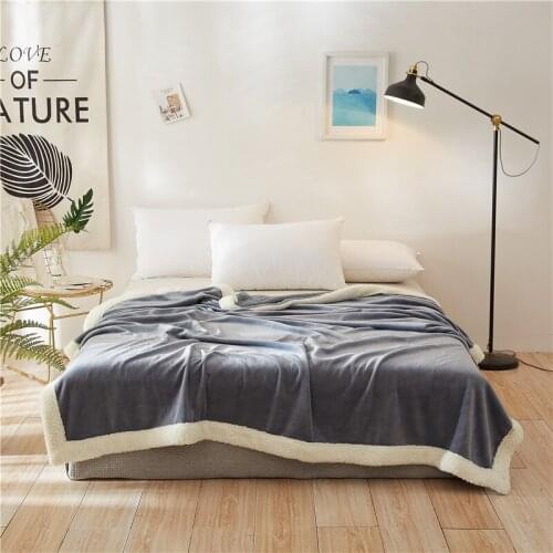 Top quality Layer Sherpa Bed Cover Blanket Throw Berber Fleece Blankets for Beds coperta Solid Plaids,Grey/ red and blue