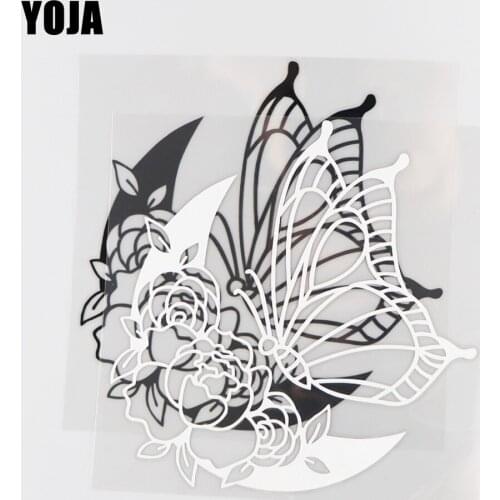 YOJA 16.5×16.9CM Beautiful Decal Butterfly Flower Cartoon Animals Vinyl Car Sticker Black/Silver 19C-0057