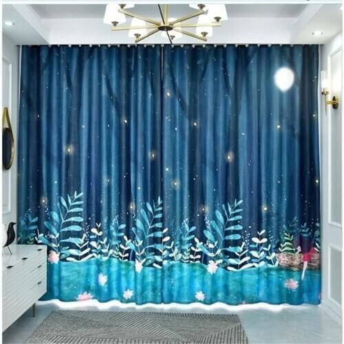 New custom cute cartoon childrens room boy girl bedroom child room thickening blue curtains