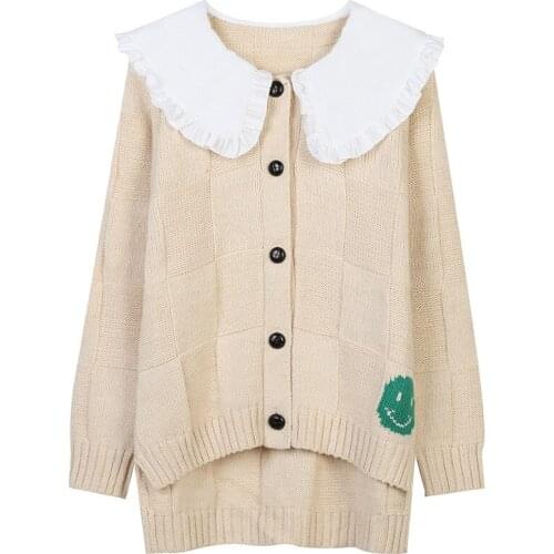 2021 Autumn Winter Women Sweater Cardigans Loose Streetwear Casual Knit Tops Smile Print Long Sleeve Sweet Japanese Korean Lady