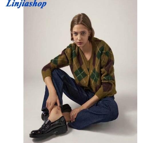 Sweater Cardigan Autumn Winter Knit Soft Sexy V-Neck Button Coat For Ladies Vintage High Quality Blouse Brown