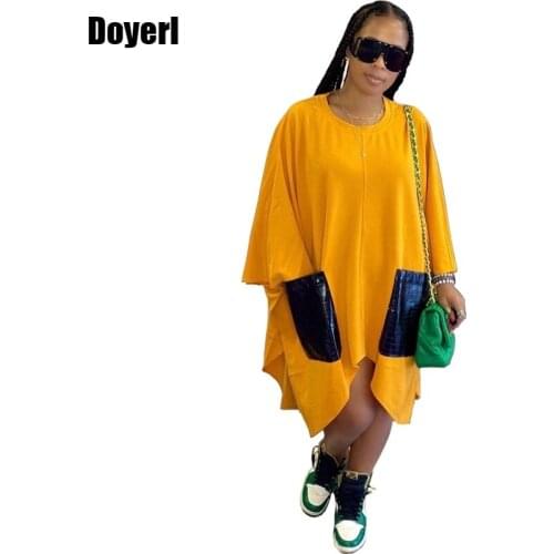 Long Sleeve Loose Casual Dress for Women Streetwear Korean Fashion Oversized T Shirt Dress with Pockets Party Midi Dress Autumn