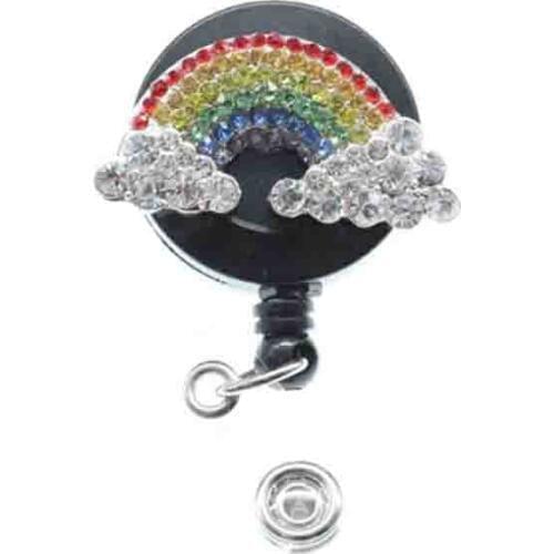 10PCS/Lot high quality colorful rhinestone rainbow Retractable ID Badge Reel/Holder for gift/party