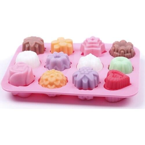 12 Holes Flowers Shape Baking Silicone Mold Candy Cookie Jelly Chocolate Diy Maikng Kitchen Tool