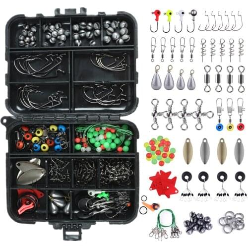 188Pcs/Box Fishing Accessories Tackle Kit Including Jig Hooks Swivel Snaps Sinkers Split Rings Beads with fishing tackle box
