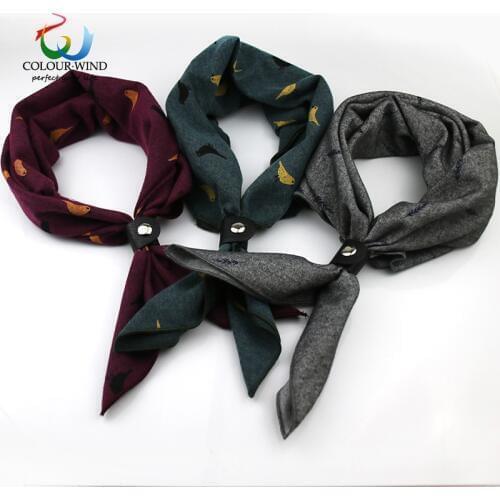 2018 Genuine Arrival 60*60CM Cotton Women Scarf Birds Leaves Printed With Button Shawl Mens Neck Ware Suit Square Scarves Gift