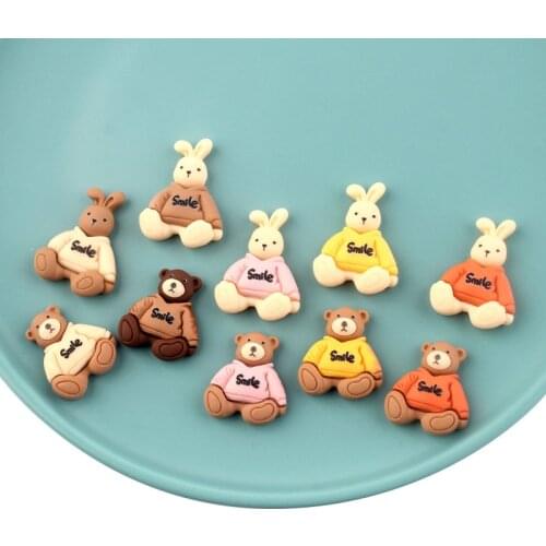 30 Pcs Random Mixed Bear/Rabbit Flat back Resin Cabochon Fit Phone Decoration DIY Hair Bows Accessories Scrapbooking