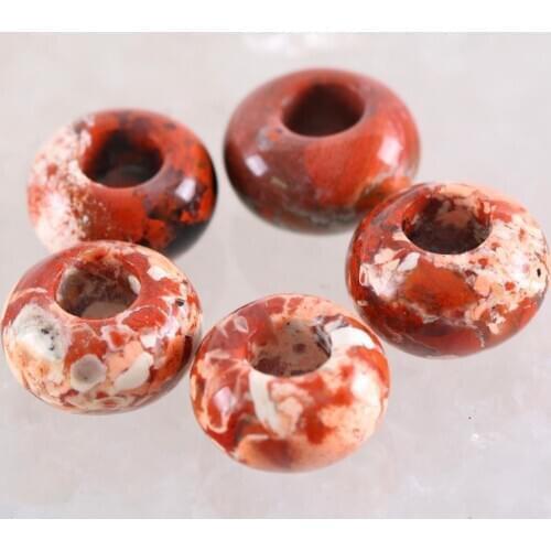 5Pcs Big Hole Beads Natural Stone 14mm Spacer Bead For Jewelry Making Earrings Women Men Ring Gem Breciated Jaspers Bead K1013