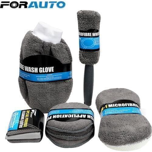 9Pcs Include 3* Microfiber Towels,3* Applicator Pads, Wash Sponge, Wash Glove, Wheel Brush Microfiber Car Care Wash Cleaning Kit