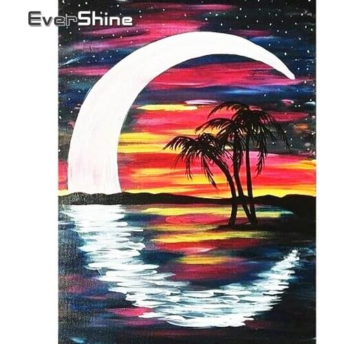 EverShine Diamond Embroidery Full Drill Square Landscapae 5D DIY Diamond Painting Moon Picture Mosaic Kits Tree Decor For Home