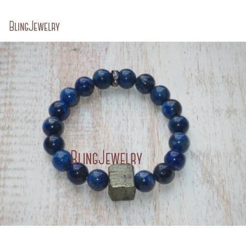 Boho Chic Blue Lapis Pyrite Nugget Stretch Layering Bracelet BM24086