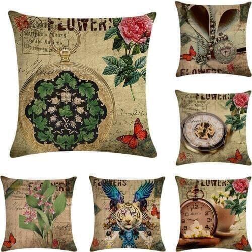Retro Ancient Clock Butterfly Pillow Cover Cushion Cover Home Decorative Pillows Linen PillowCase Office Sofa Cushion Cover