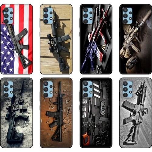 Black tpu Case For Samsung galaxy A32 A42 A52 A72 4g 5g S21 PLUS ultra back cover Rifles AR 15 Guns