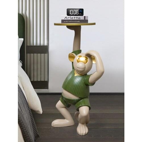 Home Living Room Decoration Creative Monkey Landing Ornaments Sculptures Sofa Side Table Small Round Coffee Table Cartoon Shelf