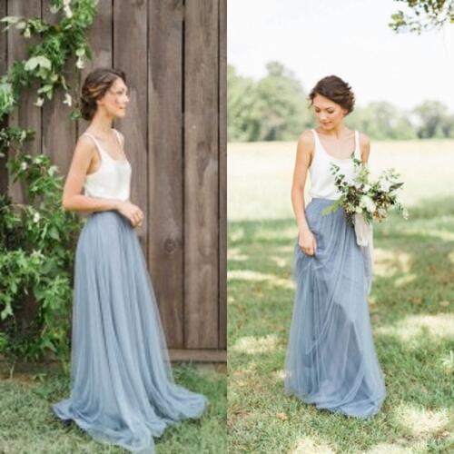 Hot Sale Cheap Two Tones Bridesmaid Dresses Tulle White and Blush Blue Prom Dresses Maxi Skirt Party Gown vestiti donna eleganti