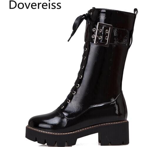 Dovereiss Fashion Womens Shoes Winter Sexy Elegant Motercycle boots Concise Buckle Mature Cross tied Short boots big size 4243