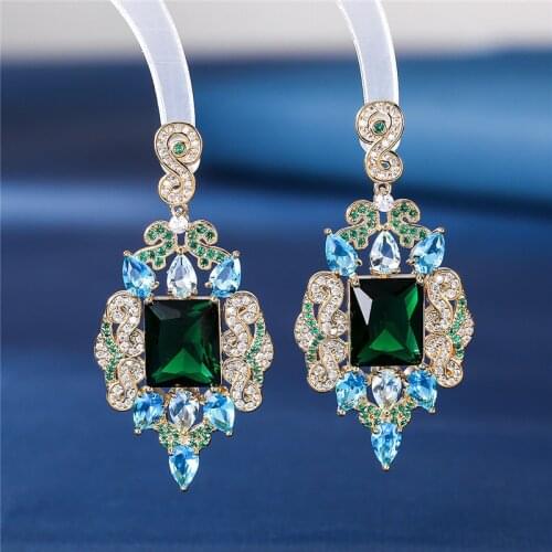 EYER Geometric Colorful Zirconia Water drop Dangle Big Earrings AAA CZ Zircon Drop Earrings For Women Wedding Party Jewelry