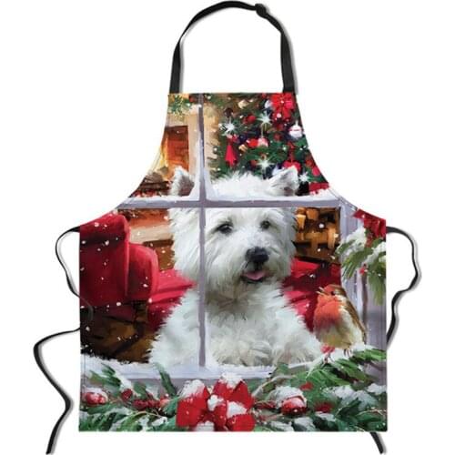 Christmas Westie Dog 3D Print Kitchen Apron Waterproof Adjustable Neck Apron Men Women Apron for Cooking, Baking, Crafting,BBQ