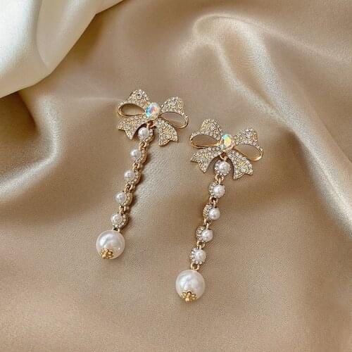 Needle Bow Earrings Female Long Tassel Earrings European and American Exaggerated Temperament Earrings